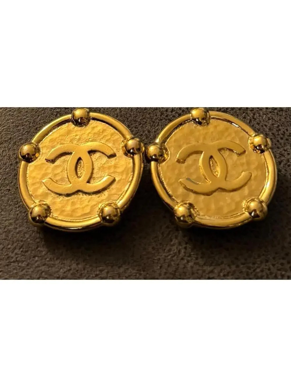 Vintage CHANEL gold CC logo medallion designer runway clip on earrings